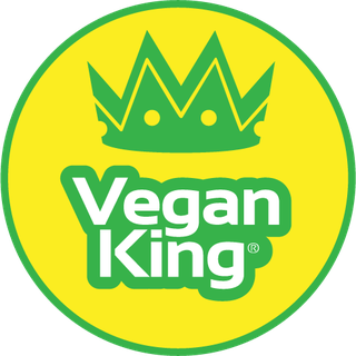 Vegan King logo: a green crown above the words Vegan King on a yellow circle